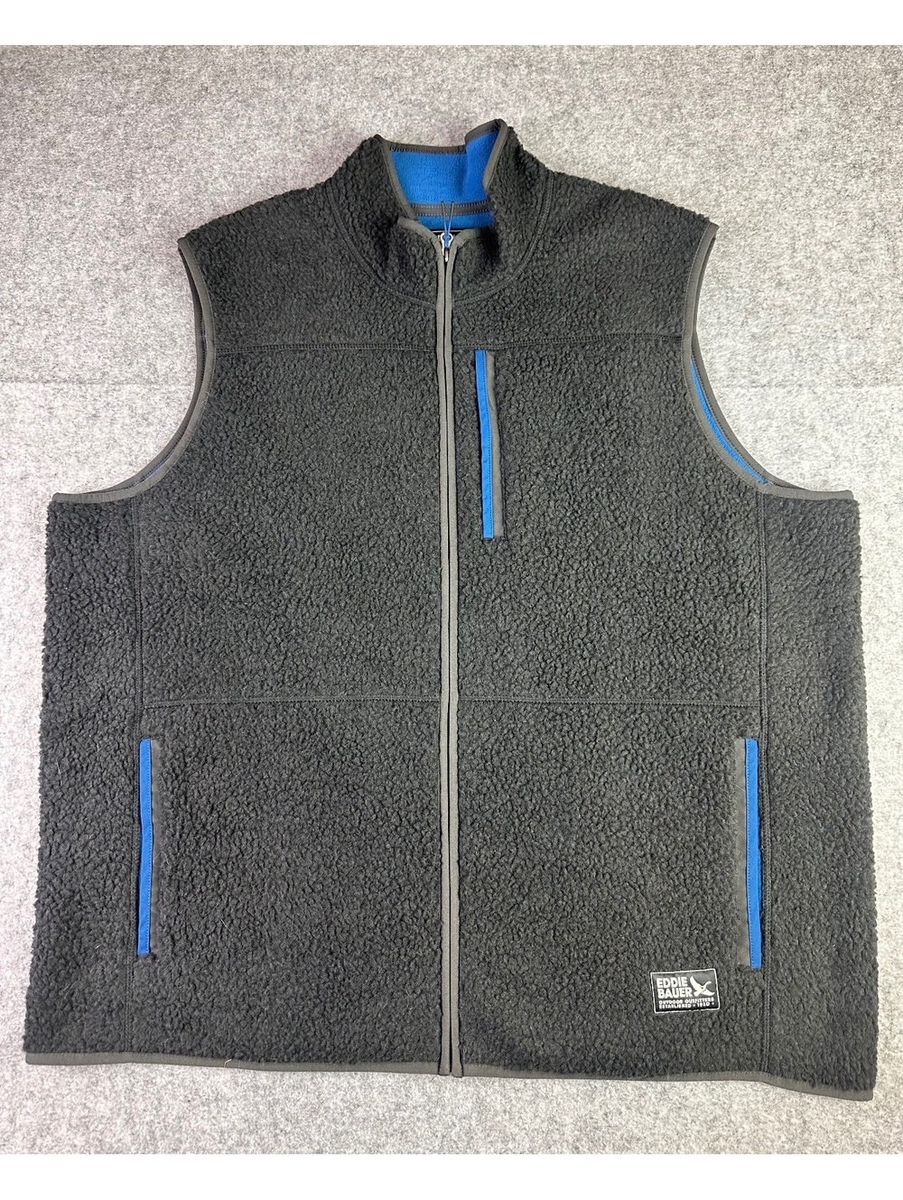 Eddie Bauer XL Fleece Vest Black Blue Full Zip Outdoor Hiking Gorpcore